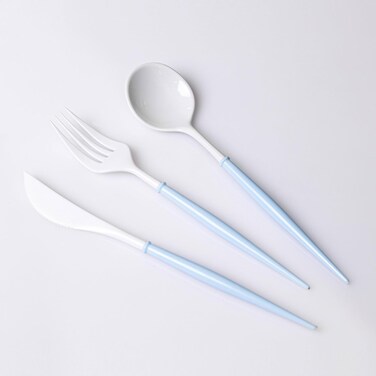 Fabulous Party 180PCS White Plastic Silverware with Blue Handle