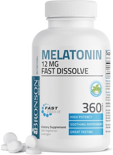 Bronson Melatonin 12 Mg Fast Dissolve Sleep Support, 360 Lozenges