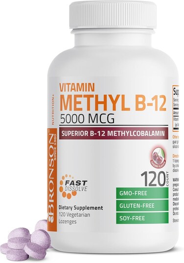 Bronson Methyl B12 5000 Mcg Methylcobalamin Sublingual, 120 Lozenges