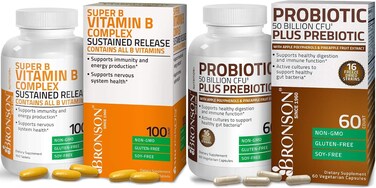 Bronson Probiotic 50 Billion Cfu + Prebiotic with Apple Polyphenols &amp; Pineapple Fruit Extract + Vitamin B Complex Sustained Release