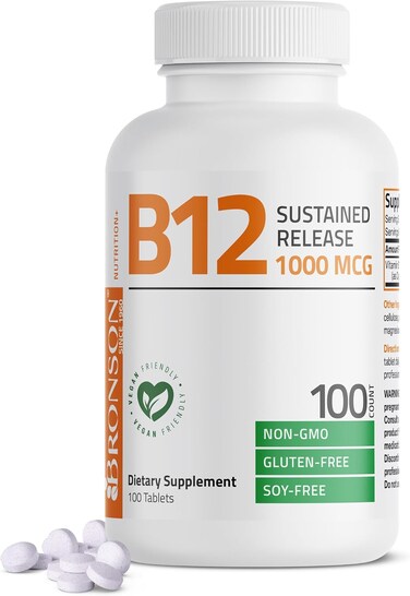 Bronson Vitamin B12 1000 Mcg Sustained Release, Energy Support, 100 Tablets