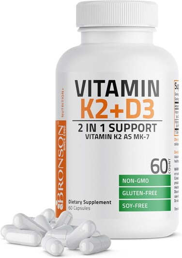 Bronson Vitamin K2 D3 (MK7) Supplement 2-IN1 D3 &amp; K2 Complex, 60 Capsules