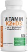 Bronson Vitamin K2 D3 (MK7) Supplement 2-IN1 D3 &amp; K2 Complex, 60 Capsules