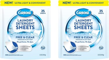 Carbona Laundry Detergent Sheets - Free &amp; Clear (25 Sheets) (Pack of 2)