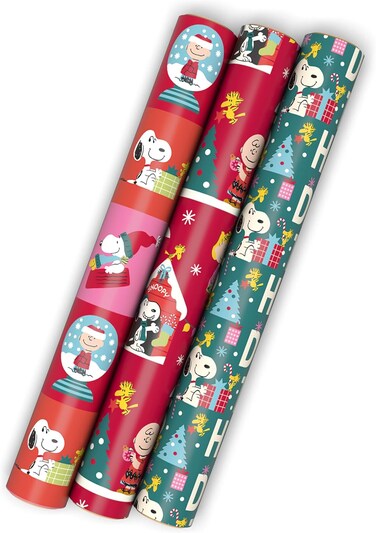 Hallmark Peanuts Christmas Wrapping Paper Mini Rolls, 3-Pack (Snoopy)