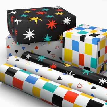 Hallmark Wrapping Paper Mini Rolls, 3-Pack (Checker, Triangles) 45 Sq. Ft.