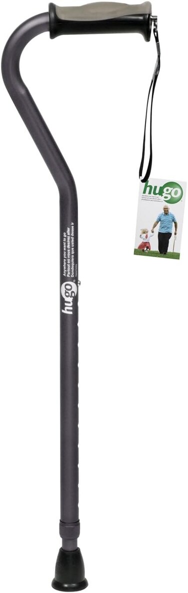 Hugo Mobility Offset Handle Cane with Reflective Strap, Smoke