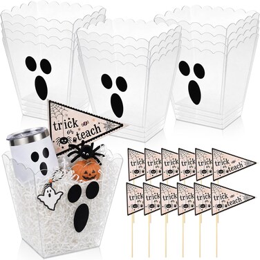 Hushee 12 Set Halloween Boo Basket Kit Trick or Teach Gift Buckets Plastic