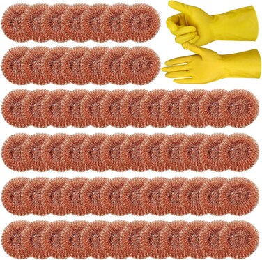 Hushee 50 Pack Copper Coated Scourers Rust Resistant Scrubbing Scouring Pad