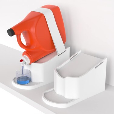 Impresa Laundry Detergent Stand - 2-Pack, White Drip Catcher &amp; Liner, Laundry Detergent Storage - Hook &amp; Loop Strap &amp; Secure Grip Feet, Room Organization