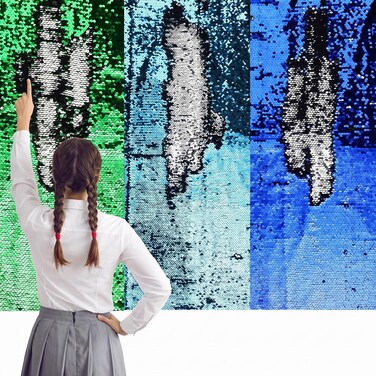 Irenare 3 Pcs Sensory Wall Sequin, Green, Dark Blue, Light Blue