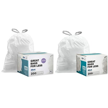 Plasticplace White Drawstring Lavender and Soft Vanilla Scented Garbage Can Liners &amp; Custom Fit Trash Bags, Compatible with Simplehuman Code V (200 Count)