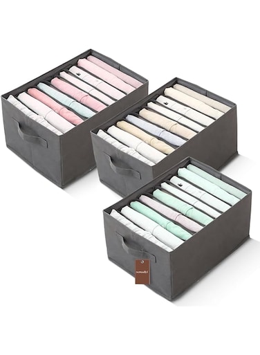 nomadlyf 3PCS Closet Organizers and Storage Bins   Collapsible Fabric Wardrobe Clothes Organizer with 9-Grid Compartments   Sturdy Foldable Storage Box for Shelves &amp; Wardrobes