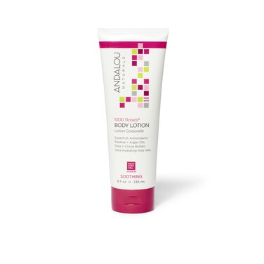 Andalou Naturals 1000 Roses Soothing Body Lotion, with Cocoa + Shea Butter, Aloe &amp; Rosehip, Hydrating Sensitive Skin Lotion for Dry Skin, 8 Fl. Oz