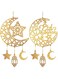2 Pieces Eid Mubarak Door Sign Wooden Hanging Signs Ramadan Kareem Hollow Ornament Decorations Moon and Stars Moon Shape Ramadan Mubarak Party Wall Hanger for Islamic Muslim Home Decor (Gold Star)