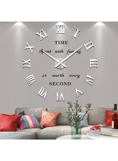 Vangold Large 3D DIY Wall Clock Roman Numerals Clock Frameless Mirror Surface Wall Sticker Home Decor for Living Room Bedroom (Silver)
