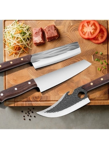 3 Piece Chef Knife Set, Forged High Carbon Steel Japanese Kitchen Knives for Meat Cutting