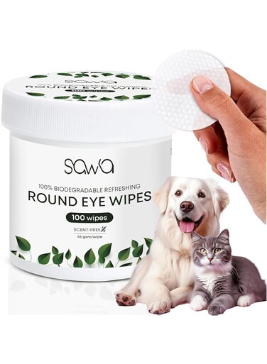 SAWA Health &amp; Household Eyes Wipes for Dogs and Cats, 100pcs Tear Stain Remover Wipes for Pets, Cat Dog Eye Cleaner Pads, Unscented Dog Eye Gunk Remover (Round Wipes)