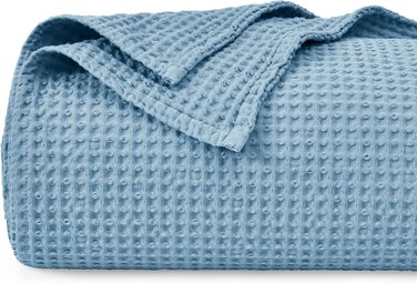 100% Pre-Washed Cotton Waffle Weave Throw Blanket (127 cm x 152 cm) - Washed Warm Soft Lightweight Breathable Throw for Adults and Kids-Perfect Blanket Layer for Couch Bed Sofa-Elegant Home Decoration- Dusty Blue