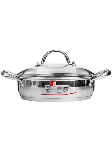 Bergner Gourmet Cooking Pot With Glass Lid Set Of 2 BG9848, Silver, 24 cm, Stainless Steel