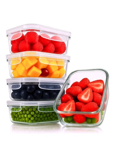 5 Pack, 1040ML (35 OZ)   Glass Meal Prep Containers, Airtight Glass Food Storage Containers with Lids, Airtight Food Containers, Kitchen Storage Containers, Glass Lunch Containers