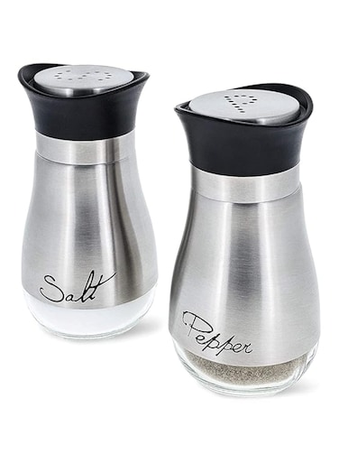 URbazaar Salt and Pepper Shakers, Stainless Steel and Glass Bottle, Set of 2