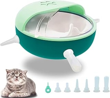 ELECDON Puppy Kitten Feeder, Silicone Puppy Feeder with Nipples, Pet Milk Feeder, Pet Self Feeding Device, 4 Nipples Self Feeding Milk Bowl for Kittens, Puppies, Rabbits, Lamb (Green)