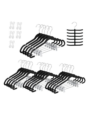 Non Slip Velvet Hangers Suit Hangers 20 Pack Ultra Thin Space Saving 360 Degree Swivel Hook Clothes Hangers Hold Up to 10 Lbs for Coats Jackets Pants Dress Clothe Metal CLip 20pcs Black.