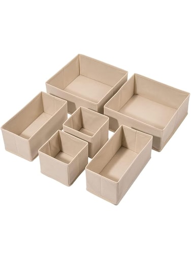 TAPIT Underwear Drawer Organizer 6PCS Foldable Underwear Drawer Organizer and Closet Dividers Fabric Cube Basket Storage Bins for Clothes Socks Underwear Bras Lingerie Clothing (Beige)
