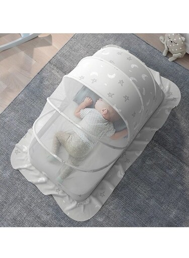 and multifunctional foldable baby mosquito net,effectively shields against insect disturbances,providing a safe and comfortable sleeping environment for your baby,suitable for home and travel use,with a starry sky pattern.