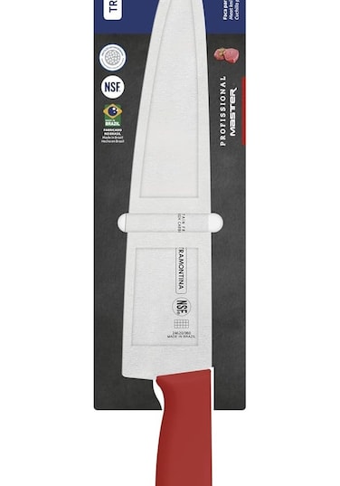 Professional 10-Inch Meat Knife with Stainless Steel Blade and Red Polypropylene Handle