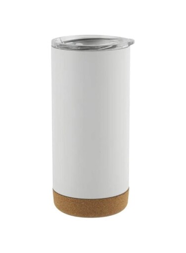 Hans Larsen Vacuum Insulated Coffee Mug, Keep Hot for 5 Hours &amp; Cold for 15 Hours, Stainless Steel Cork Base With Screw On Lid Leakproof Travel Coffee Mug - 480ml (White) (White)