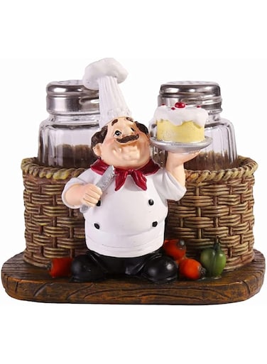 Khazna Glass Spice Jars, Salt and Pepper Shakers Salt, Chef Statue Decorative Spice Organizer, Home Decor Kitchen Crafts, for Family, Kitchen, Restaurant, Cafe, Bakery, Restaurant Seasoning Jar