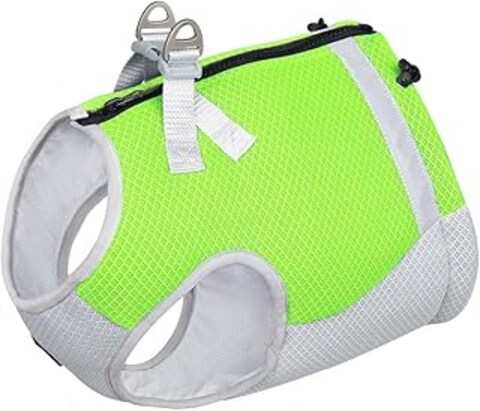 Raha Zone Pet Harness for summers to reduce pet body temperature with reflective stripe with zip, latch and strong traction ring (Green, Large)