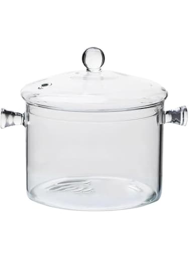 JJONE Glass Saucepan, 1500ML Thick Borosilicate Glass Pot, Clear Glass Cooking Pot, Glass Saucepan with Cover, Heat-resistant Glass Stovetop Pot - Safe for Pasta Noodle, Soup, Milk (A)