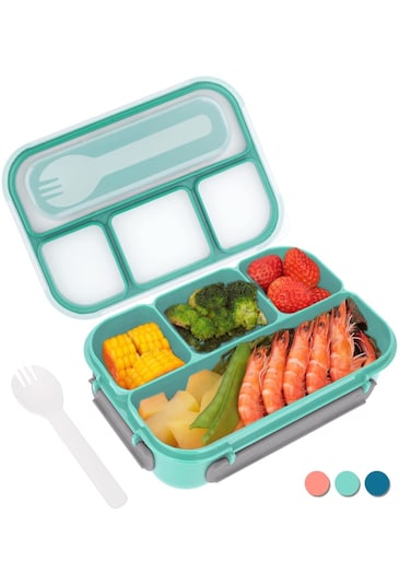 Bento Box,Bento Box Adult Lunch Box, Containers for Toddler Kids Adults, 1300ml-4 Compartments&amp;Fork, Leak-Proof, Microwave Dishwasher Freezer Safe, Bpa Free(Green)