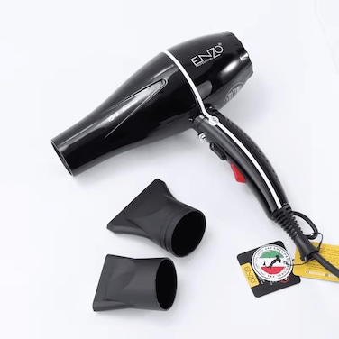 PrecisionWare Enzo EN-111B Professional Hair Dryer, 2000W Ionic Hair Dryer With 3 Heat Settings, 2 Speed Settings, Diffuser Attachment, Intl Version
