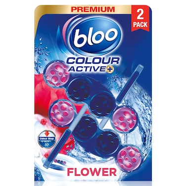 Bloo-Color Active Balls Fresh Flowers 2x50g &ndash; Floral Scent, Strong Foaming, 100% Anti-Limescale, Long-Lasting Blue Water
