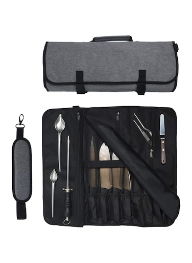 THE WHITE SHOP Chef Knife Bag Roll Up Knife Bag Pouch for Kitchen Utility Tool and Travel Storage, Waxed Canvas Knife Cultery Carrier, Portable Chef Knife Cases, Knife Pouch Holders(16 Pockets)