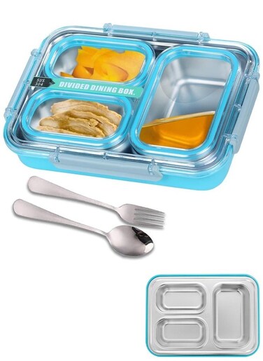 Stainless Steel Lunch Box with Divided Compartments Meal Prep Containers Lunch Box for Adults Kids Leak Spill Proof Design Snack Box with Utensils BPA-Free Dishwasher Safe (Blue 1.2 L)