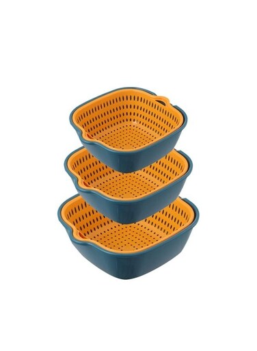 Vegetable Washing Baskets in The Kitchen Fruit Baskets Multi-layer Stackable Vegetable Sinks, Strainer and Washing Fruits and Vegetables Kitchen Colander Set (Blue Yellow)