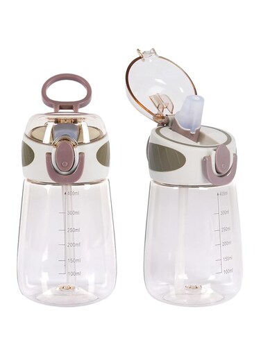 YOBOKO BPA Free Sports Water Bottle with Straw 14oz Bottle with Handle Wide Mouth 400ml Leak-Proof Straw Bottles for Boys,Girls,Adults (Grey)