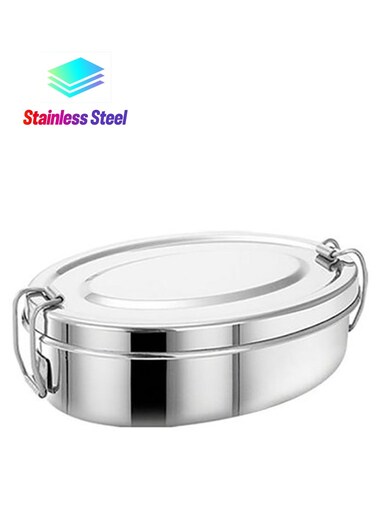 3-Pieces Oval Stainless Steel Lunch Box Silver 15cm