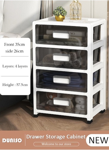 4 Layers Drawer Storage Cabinet Drawer Plastic Containers Box with Wheels 35CM Wide Slit Cabinet Drawer Unit Multipurpose Drawer Storage Organizer for Kitchen Bedroom Bathroom and Living Room