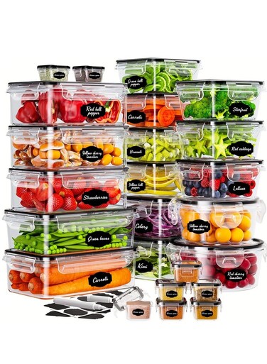 50-Piece Large Food Storage Container Set (25 Airtight Containers + 25 Lids) with Marker &amp; Labels   BPA-Free, Stackable, Leakproof   Microwave &amp; Freezer Safe for Meal Prep &amp; Kitchen Organization
