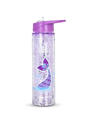 Eazy Kids Tritan Double Wall Glitter 550Ml Water Bottle W/Carry Handle - Mermaid Purple