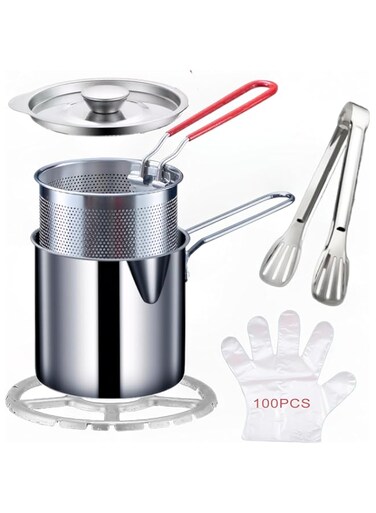 Fluzatas Frypro Frying Pot Master with Strainer Basket, Deep Stainless Steel Oil Fryer Pot for French Fries Chicken Steak Shrimp