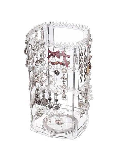 Cq acrylic 360 Rotating Earring Holder Organizer Clear Jewelry Displays Dangle Earinging Rack Necklace Bracelet Carousel Tree Towers,4 Tier Hanging Earring Display Stands For Selling,Pack of 1