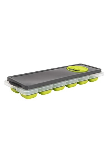 Ice Cube Tray with Opaque Gray Lid - Green Transparent Tray Made from PP + TPE + LDPE &acirc;&euro;&ldquo; Flexible, BPA-Free