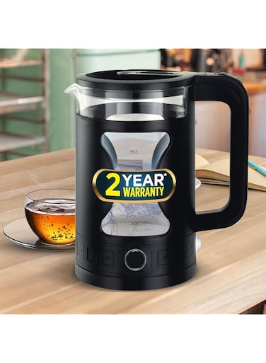 iBELL GEKB17M BLACK Glass Electric Kettle, Glass Kettle, 1500 W, 1.7 Litres, with LED Light, Tempered Glass, Auto Cut Off Function, 360 Degree Rotating Base, Black